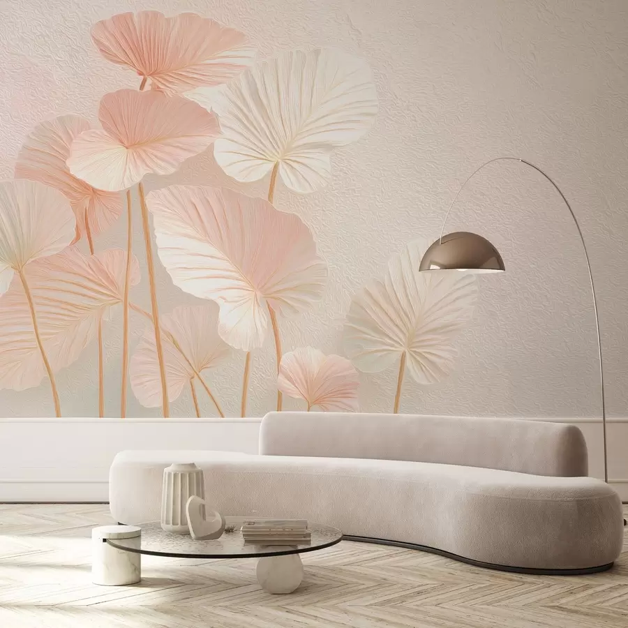 zidne murale Elegantni veliki tropski listovi u nježnoj ružičastoj boji w09252v1