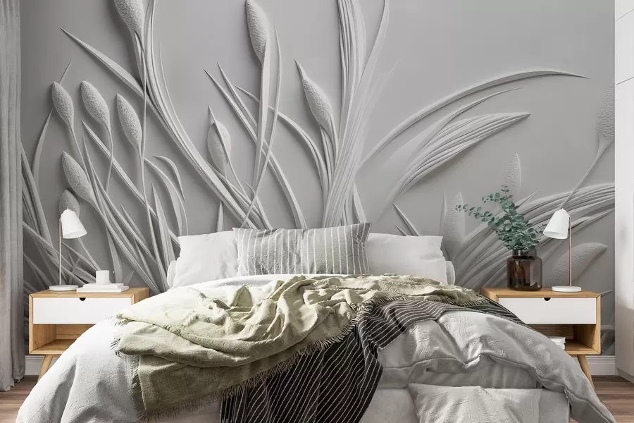 zidne murale Bareljef s nježnim lišćem i pampasima w04247