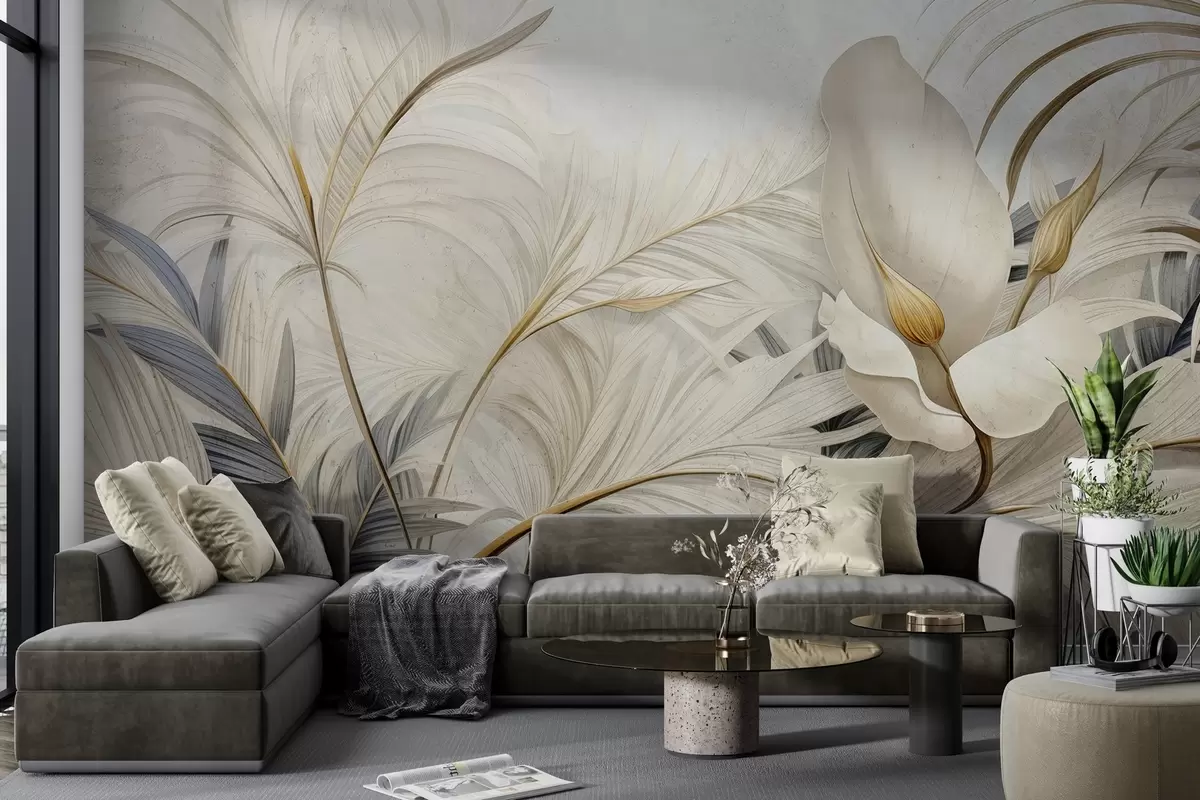 zidne murale Tropske biljke na betonskom zidu w04249