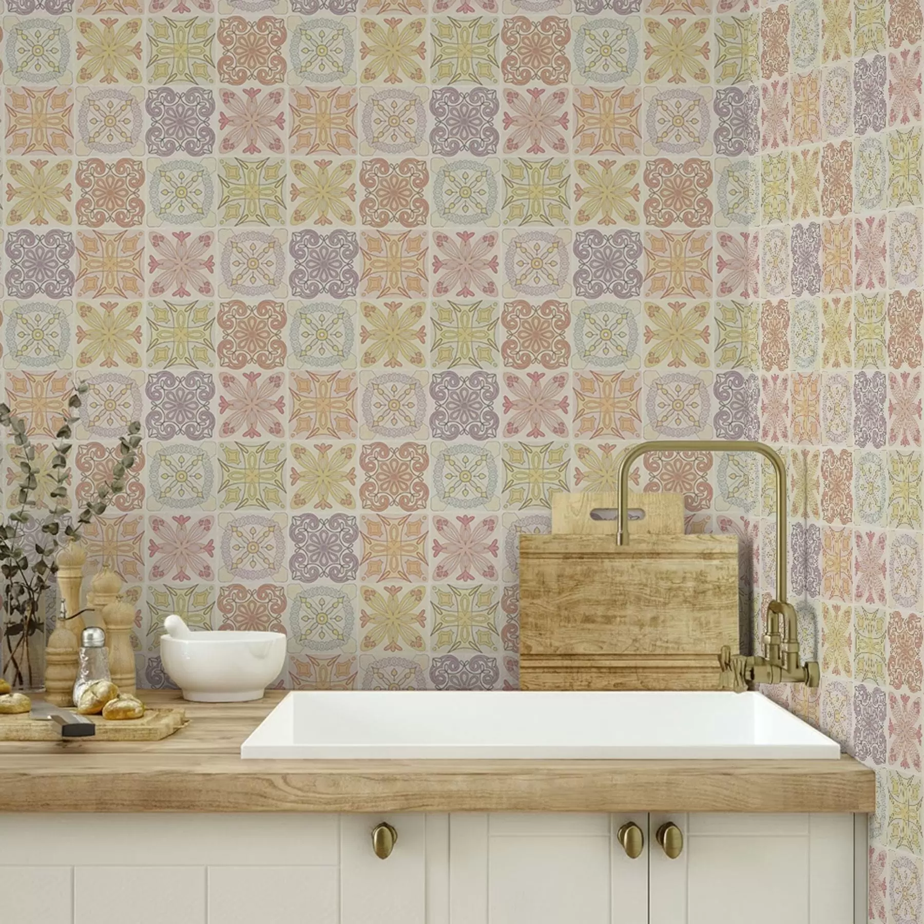 zidne murale Ornamenti od geometrijskih pločica u boji a00284