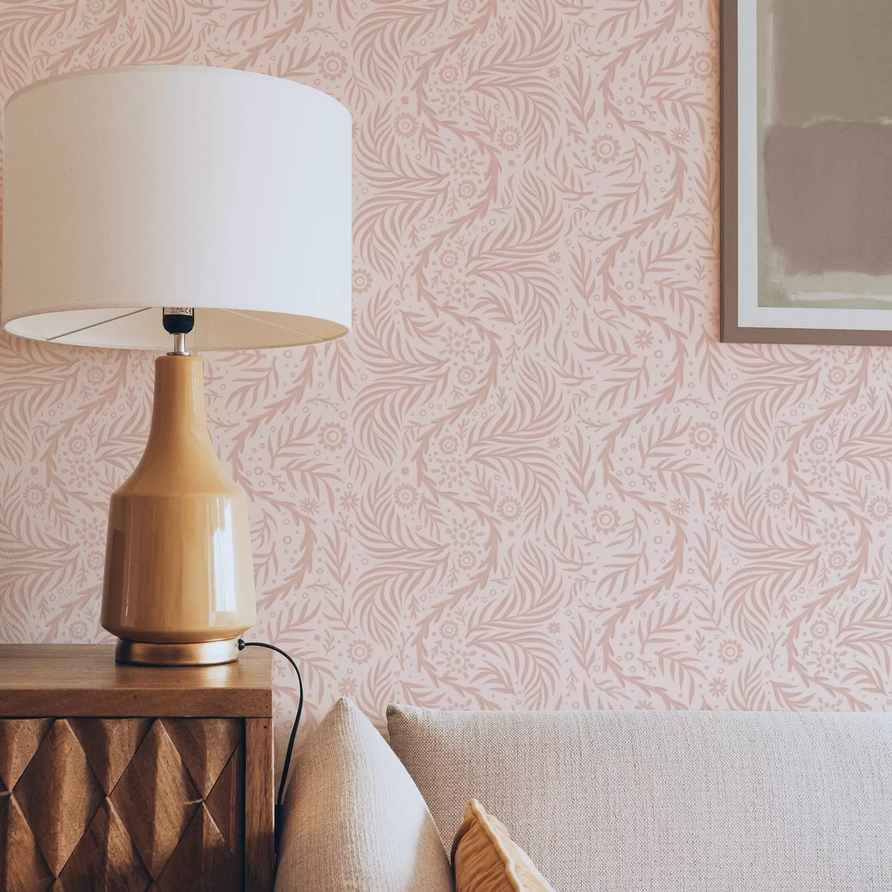 zidne murale Blijedoružičasti cvjetni elementi na ružičastoj pozadini a00290