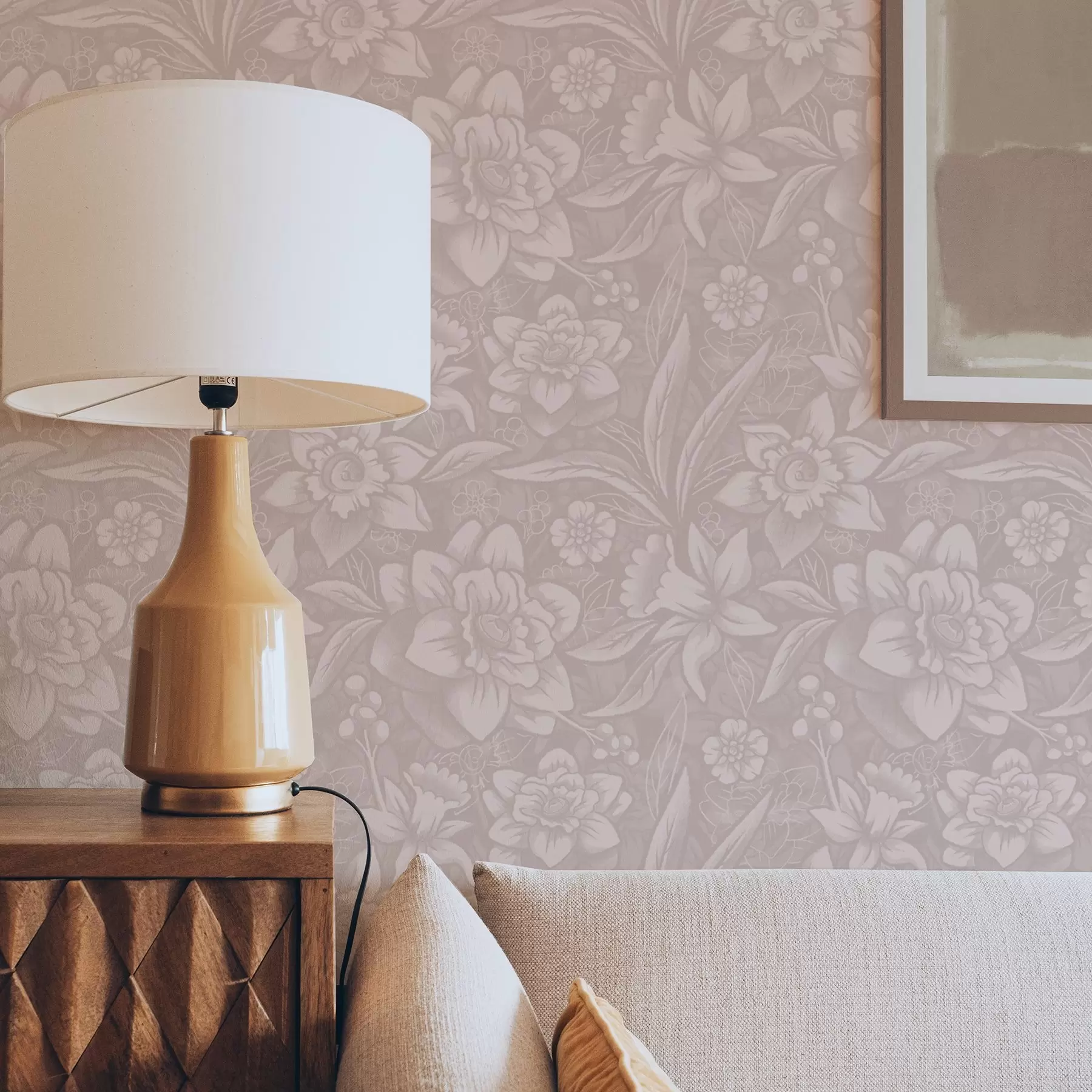 zidne murale Monokromatski cvjetni dizajn s narcisima na krem pozadini a00294