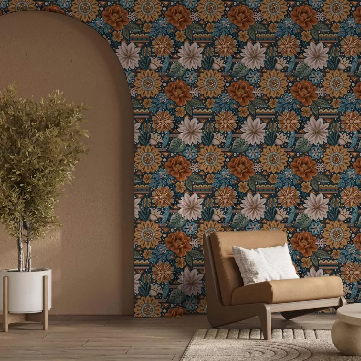 Pozadina Svijetlo ukrasno cvijeće s geometrijskim elementima a00305