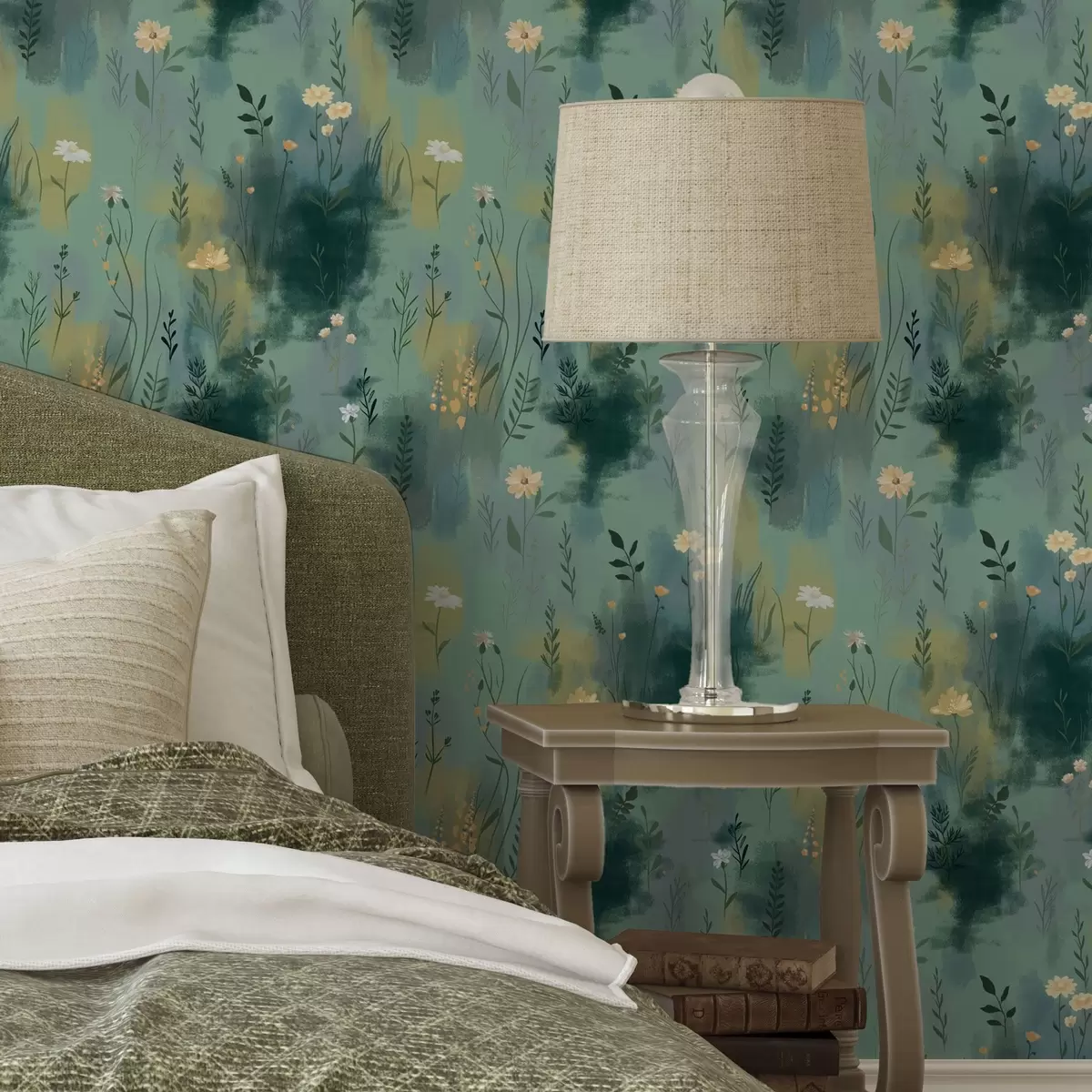 Pozadina Apstrakcija akvarela s cvijećem na zelenoj pozadini a00312