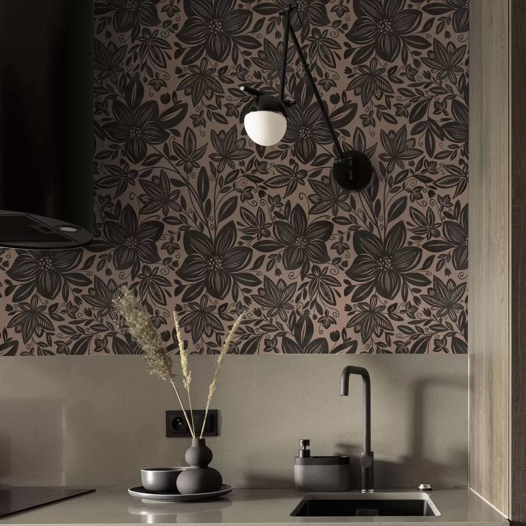 zidne murale Crni i ružičasti etnički cvjetni uzorak i ružičasti etnički cvjetni uzorak a00351