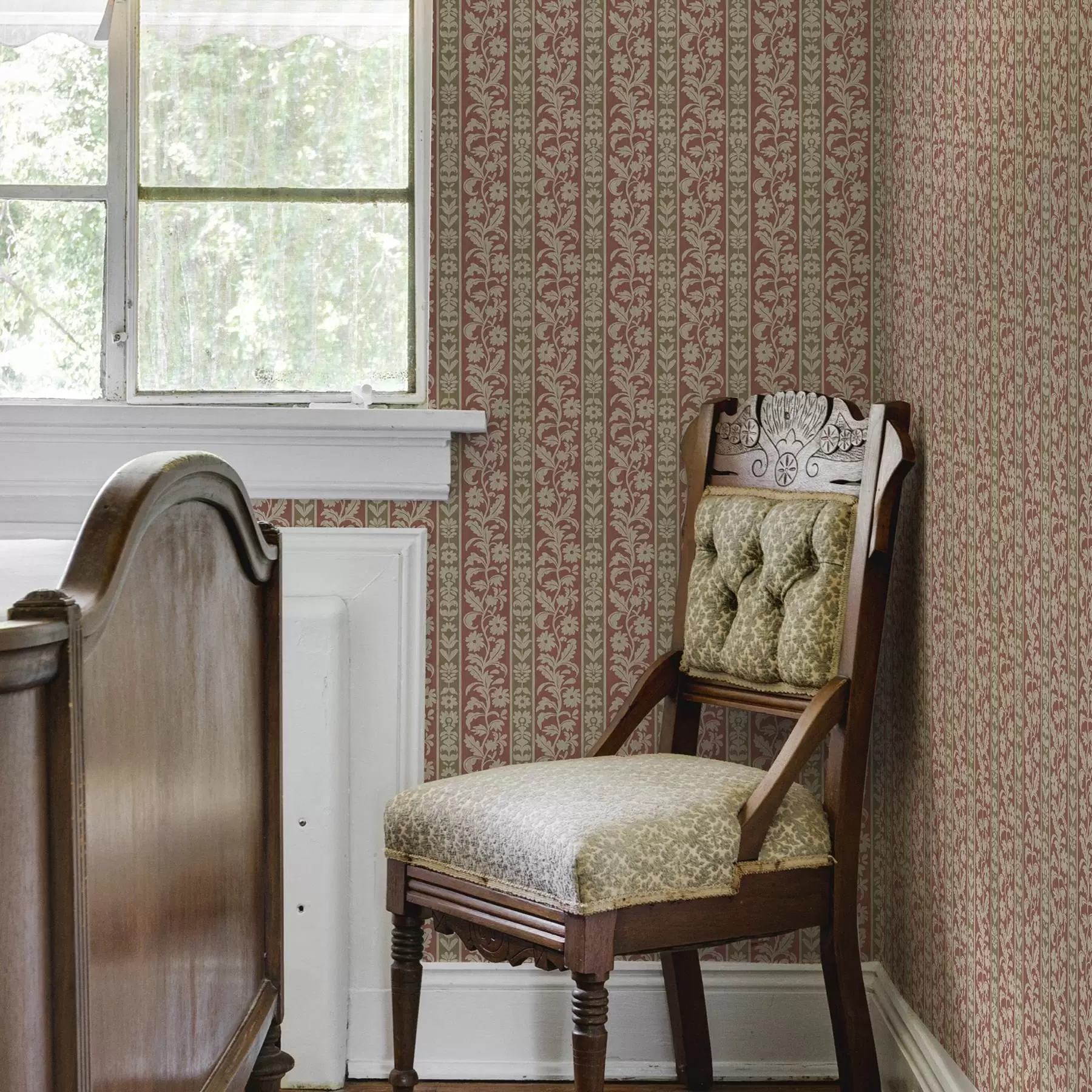 zidne murale Retro okomite pruge s cvjetnim uzorkom a00362