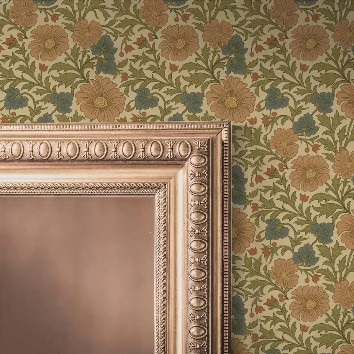 Pozadina Narančasto cvijeće s lišćem u secesijskom stilu a00409