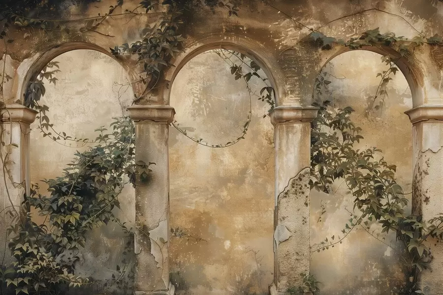 zidne murale Zatamnjeni retro lukovi s bršljanom w04304