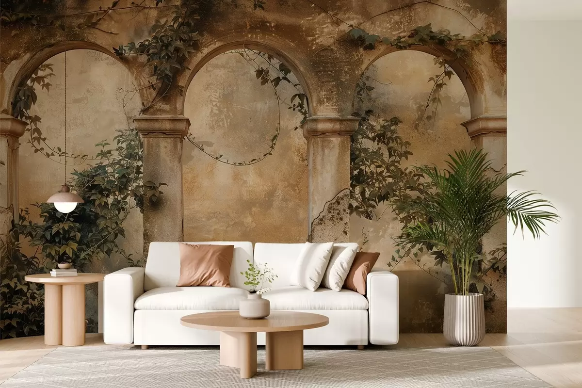 zidne murale Zatamnjeni retro lukovi s bršljanom w04304