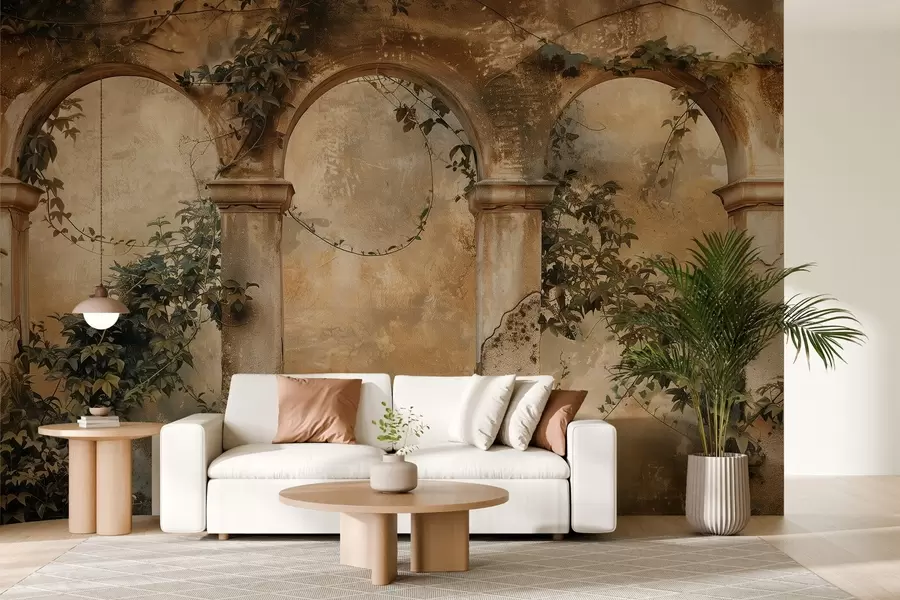 zidne murale Zatamnjeni retro lukovi s bršljanom w04304