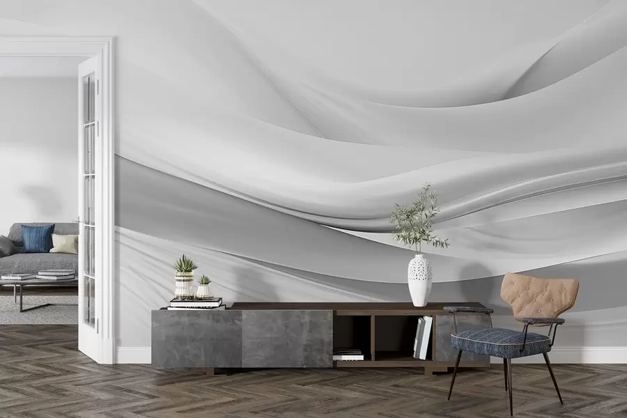zidne murale Valovi sive tkanine u minimalističkom apstraktnom stilu w09279v1