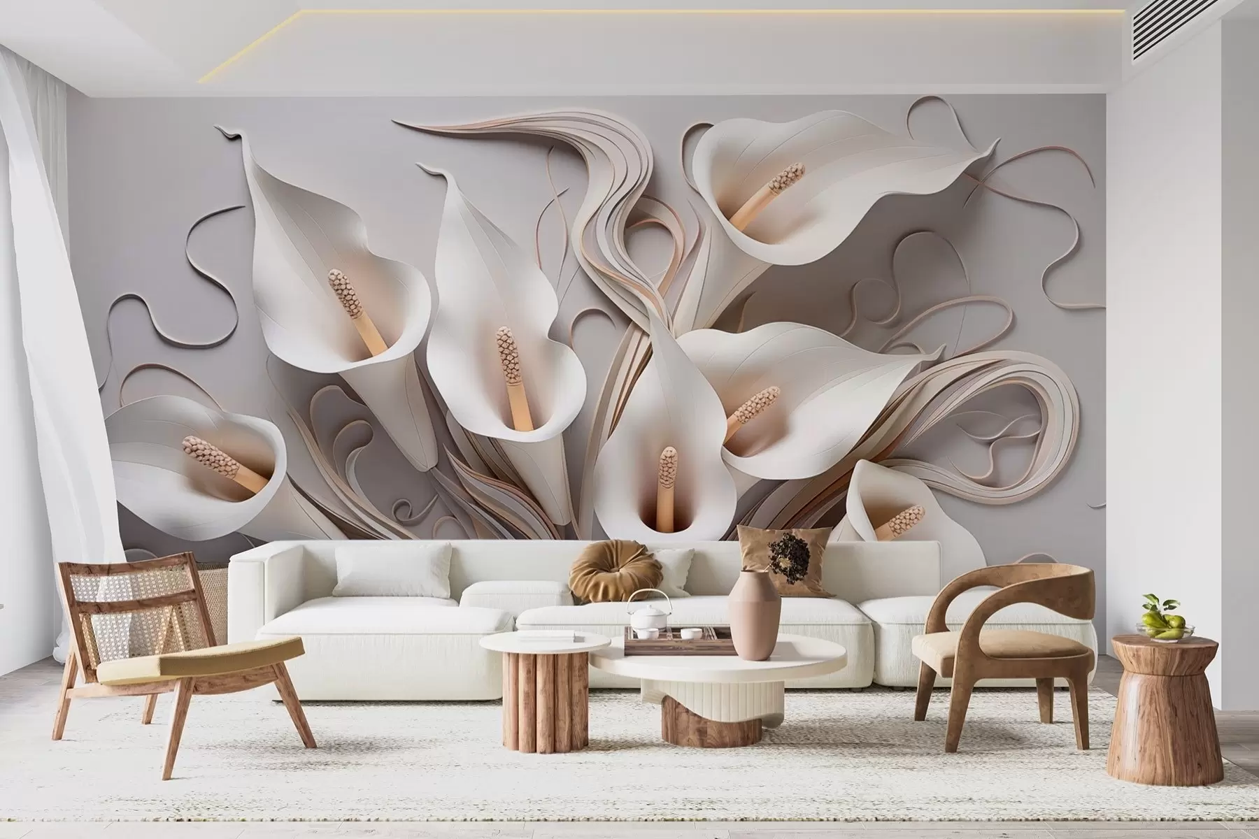 zidne murale Volumetrijske kale u kremastim tonovima s 3D efektom w09281