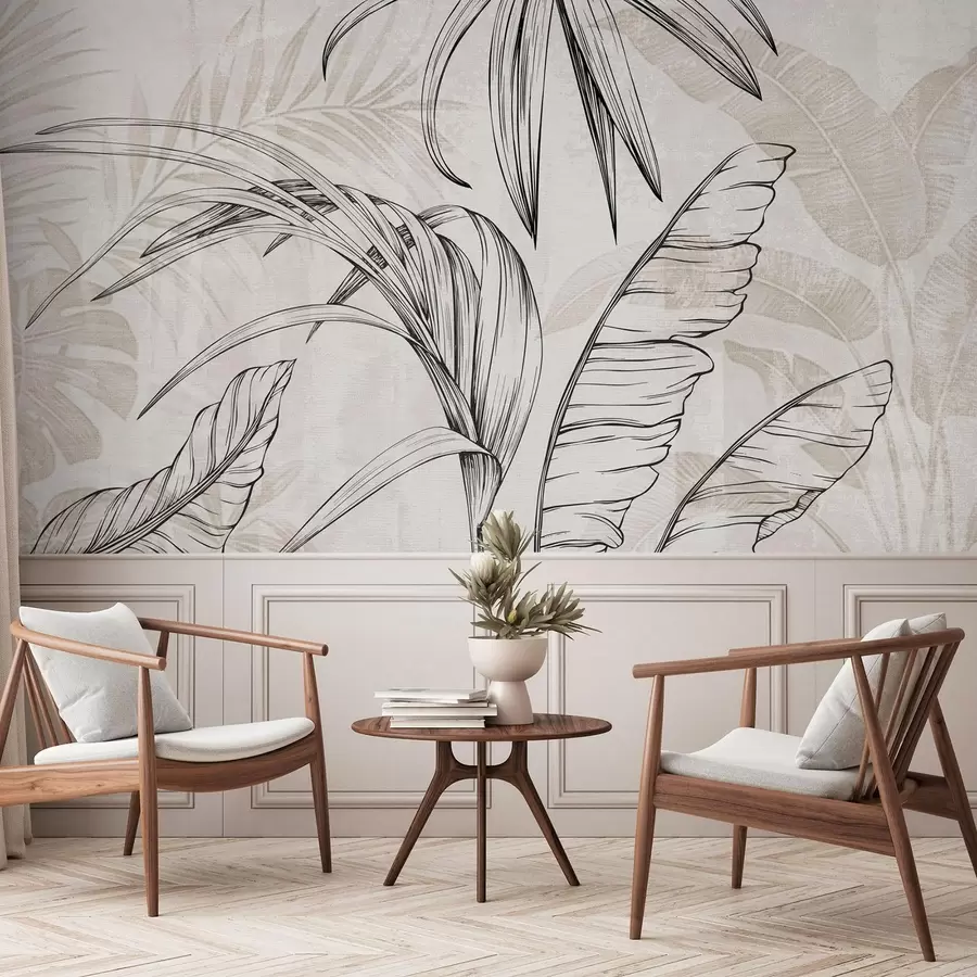 zidne murale Lišće na pozadini s imitacijom zamućenja i teksture w04362