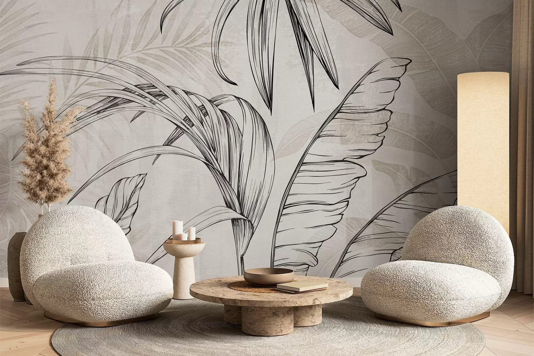 zidne murale Lišće na pozadini s imitacijom zamućenja i teksture w04362