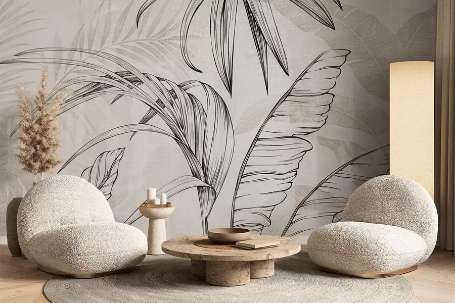 zidne murale Lišće na pozadini s imitacijom zamućenja i teksture w04362