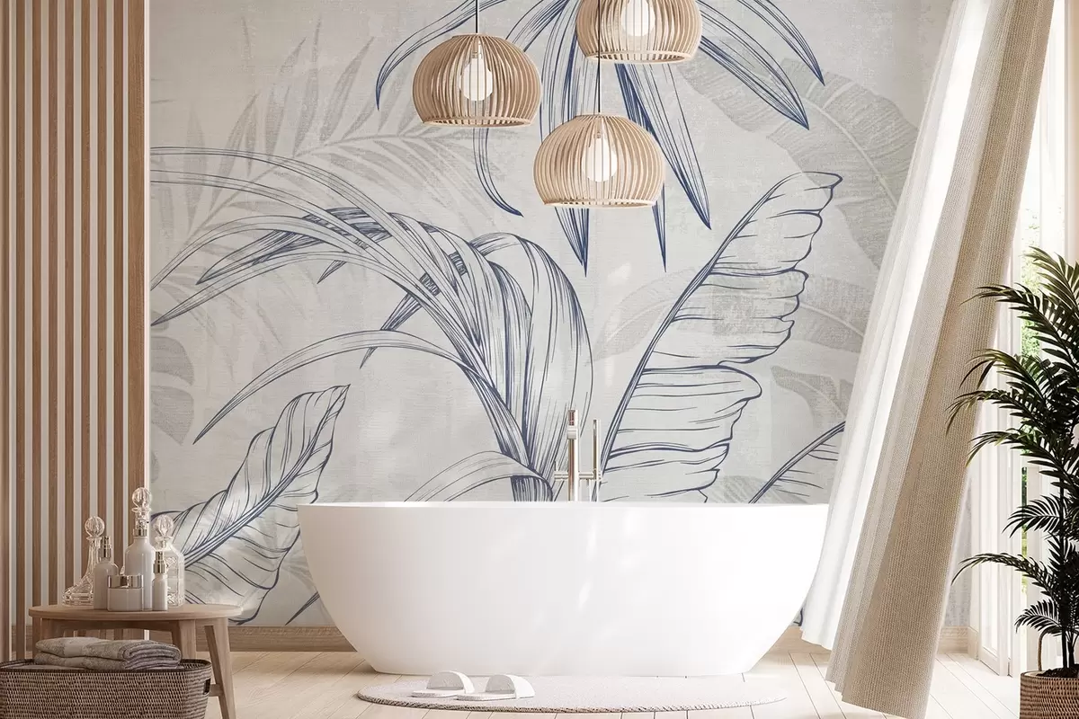 zidne murale Lišće na pozadini s imitacijom zamućenja i teksture w04362v1