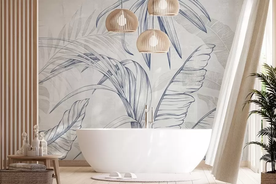 zidne murale Lišće na pozadini s imitacijom zamućenja i teksture w04362v1