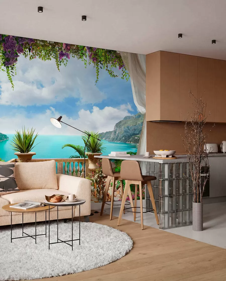 zidne murale Veranda, pogled na zaljev u68055