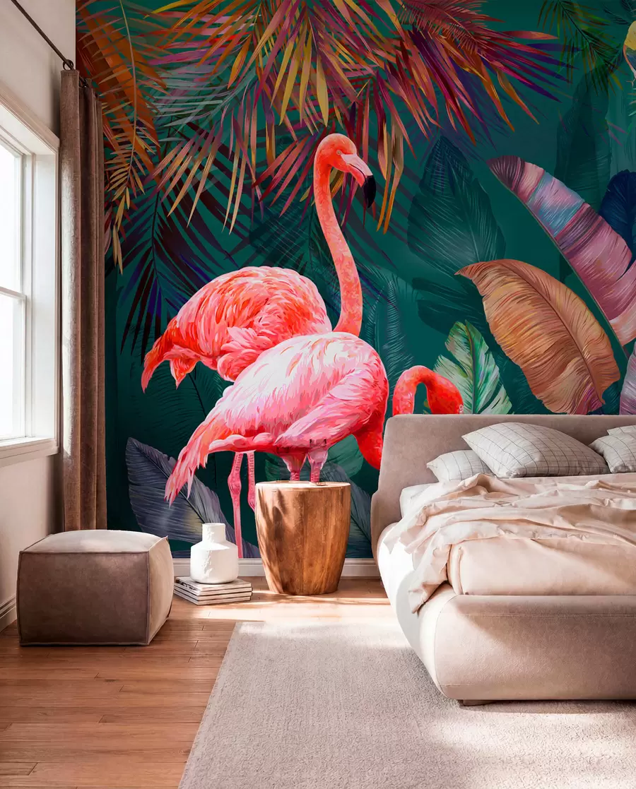 zidne murale Flamingosi u obojenim tropima u80403