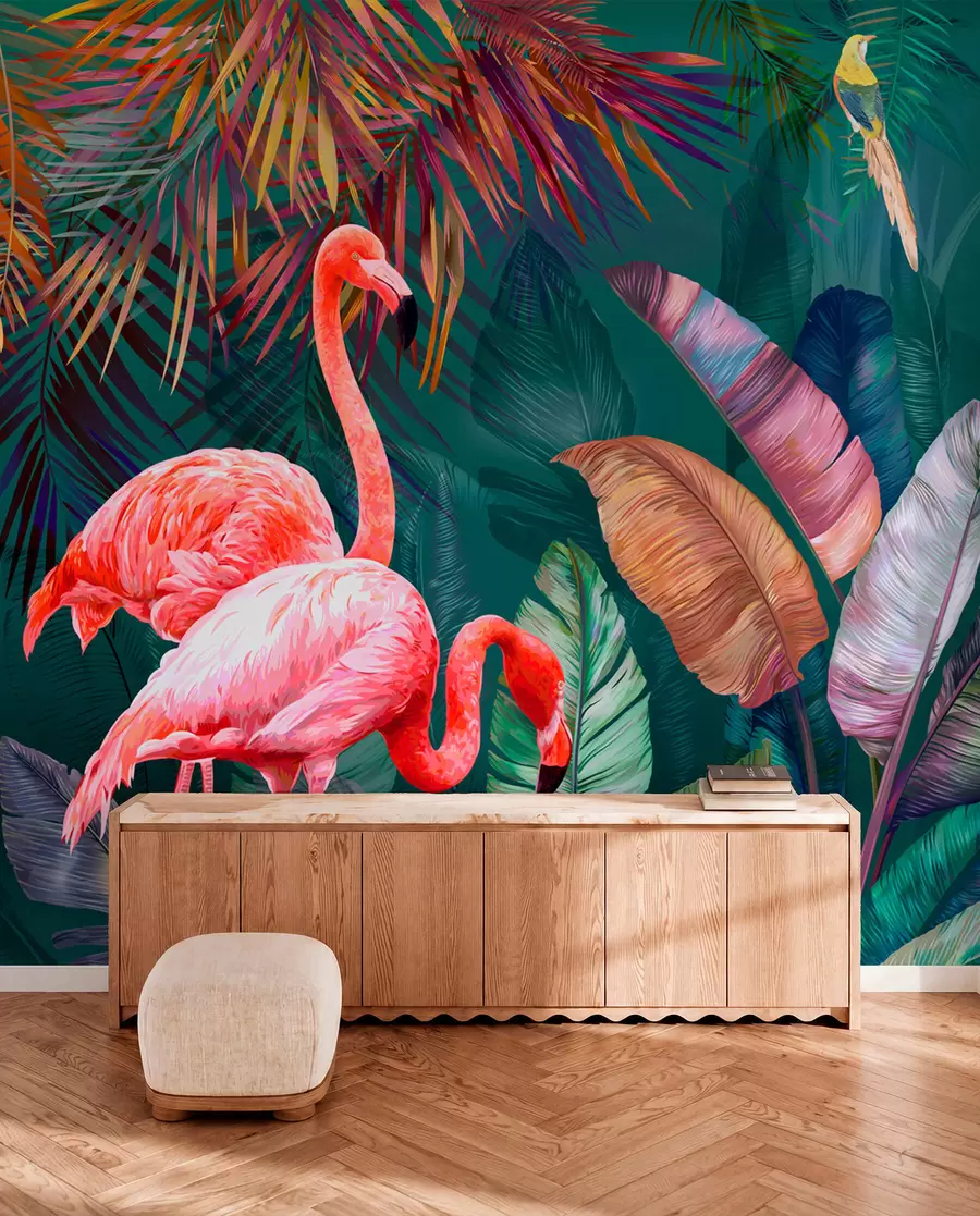 zidne murale Flamingosi u obojenim tropima u80403