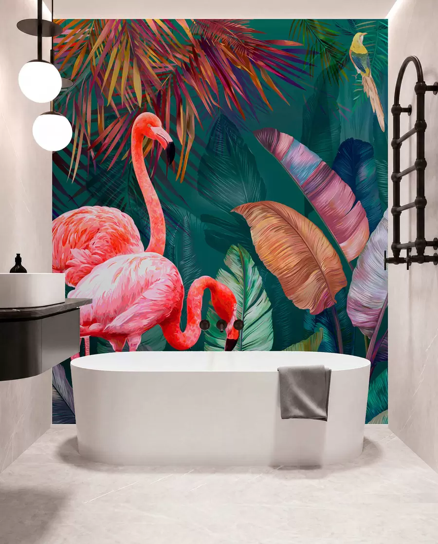 zidne murale Flamingosi u obojenim tropima u80403