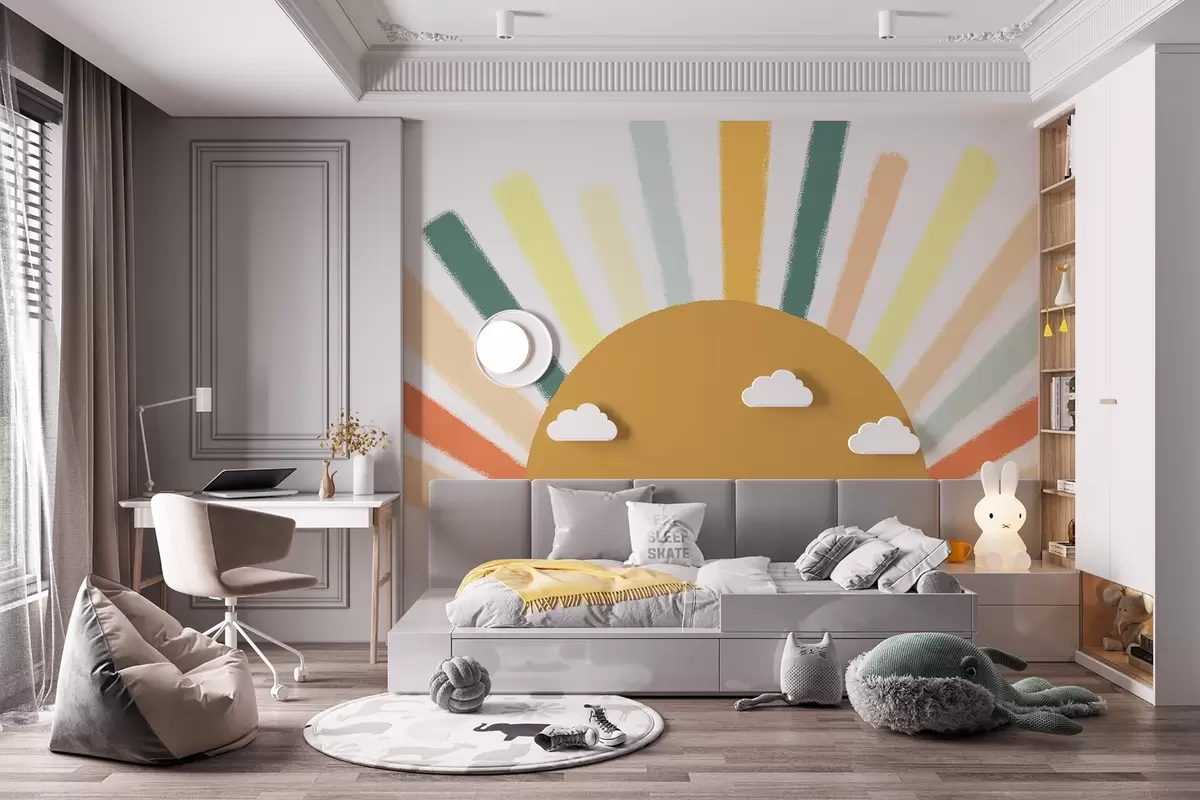zidne murale Apstraktno sunce s obojenim zrakama w04352