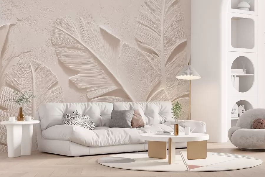 zidne murale Reljefno lišće u toplim bež-pješčanim tonovima w09307v1