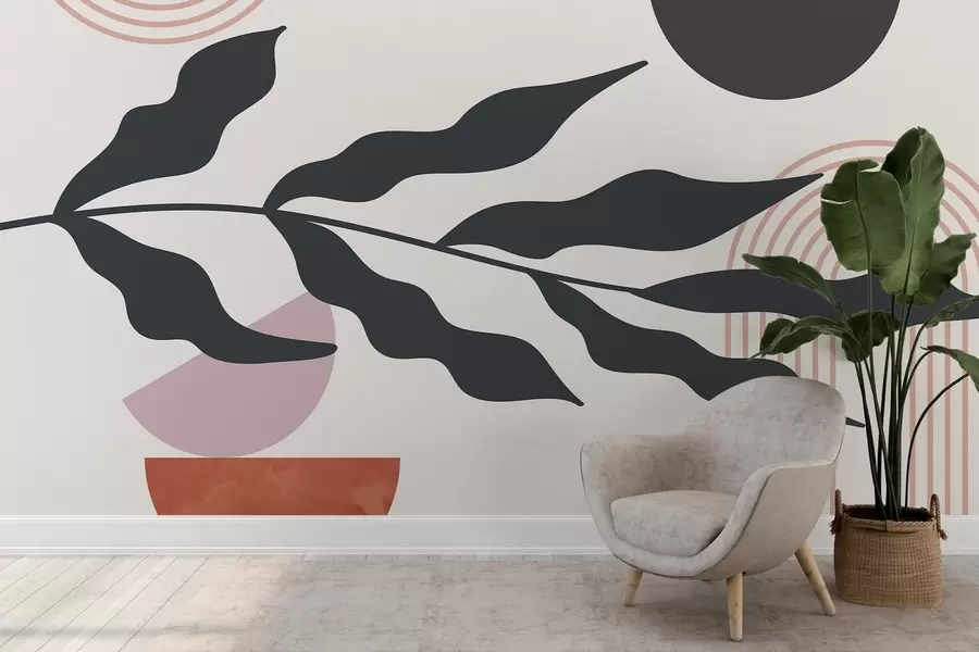 zidne murale Apstrakcija, lišće, linearni lukovi w04386v2