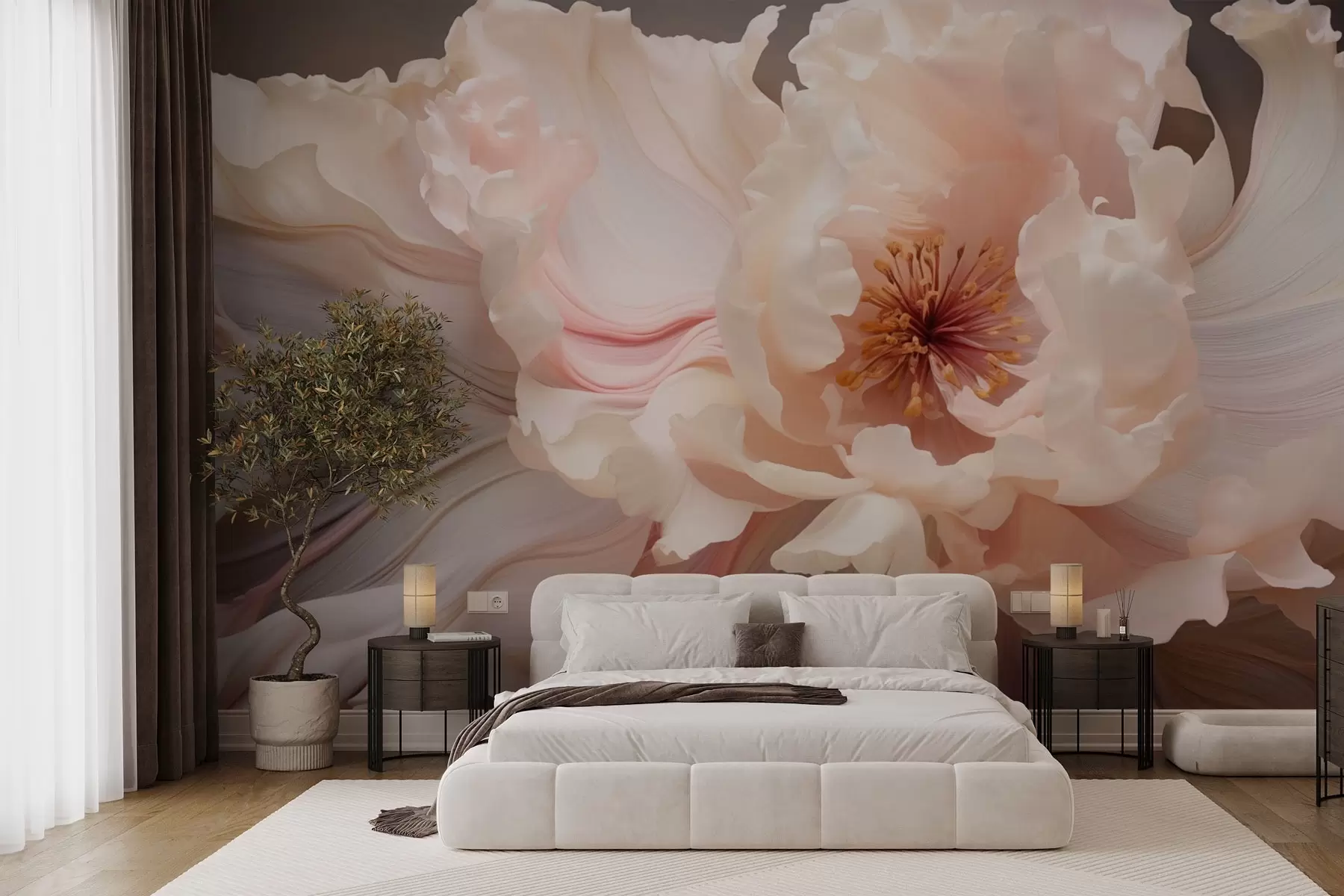 zidne murale Apstraktni cvijet u mekim pastelnim nijansama w04346