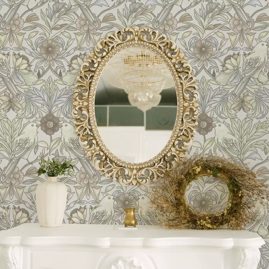 zidne murale Ptice u secesijskom stilu i pastelno stilizirano cvijeće a00385