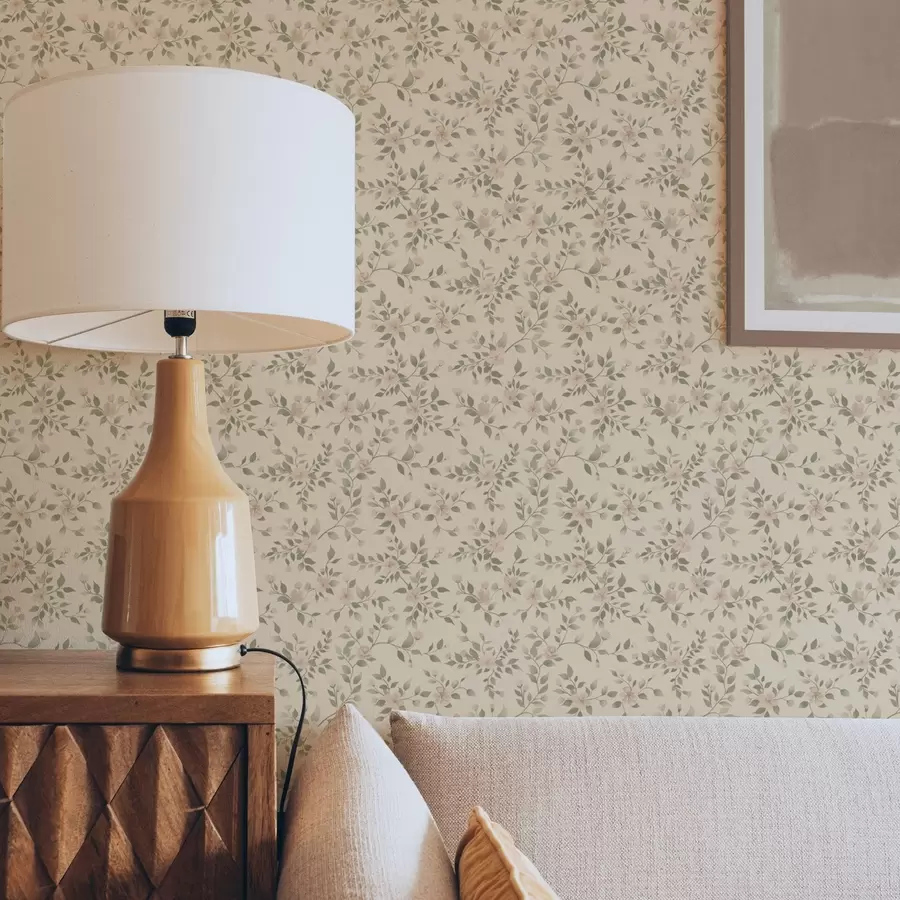 zidne murale Nježne pastelne cvjetne grančice na bež pozadini a00390