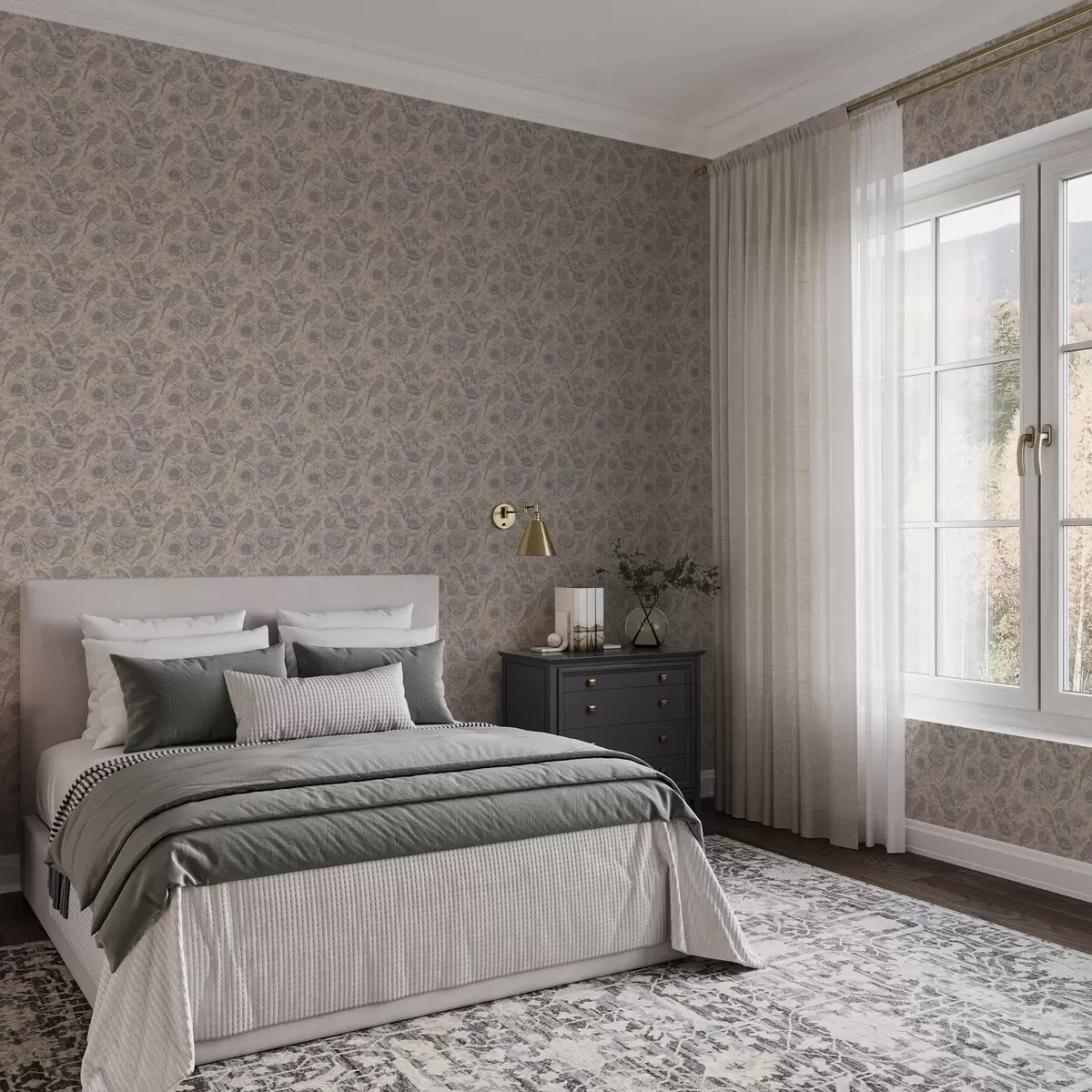 Pozadina Starinske ptice i cvijeće na mekoj bež pozadini a00423