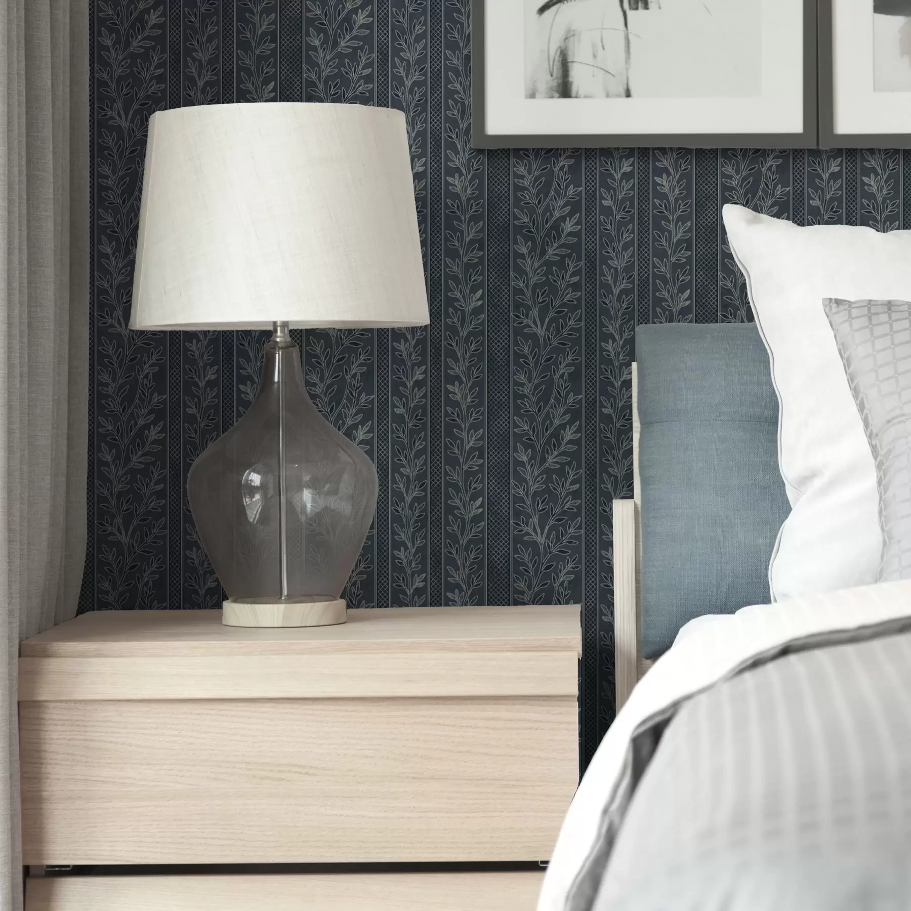 zidne murale Prugasti uzorak s grančicama na plavoj pozadini a00425