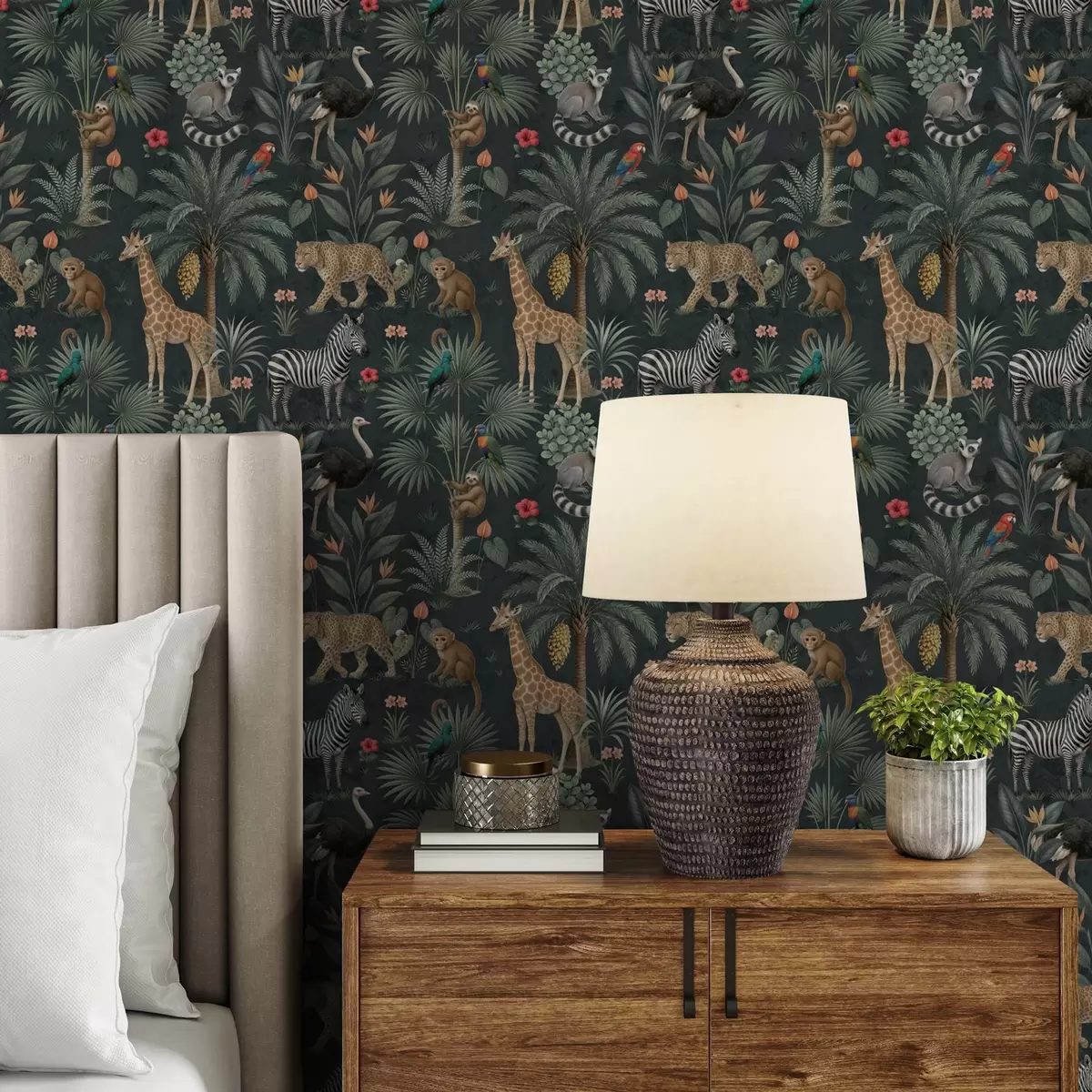 Pozadina Realistične tropske životinje među biljkama a00427