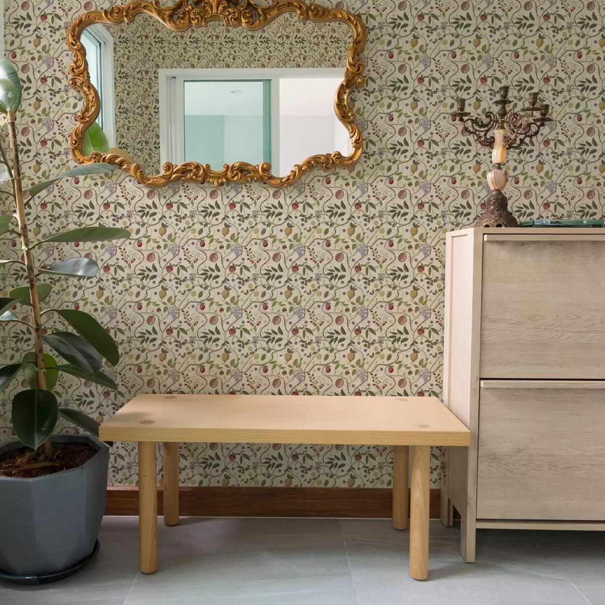 Pozadina Voćni uzorak s bobicama, granama i cvijećem a00428