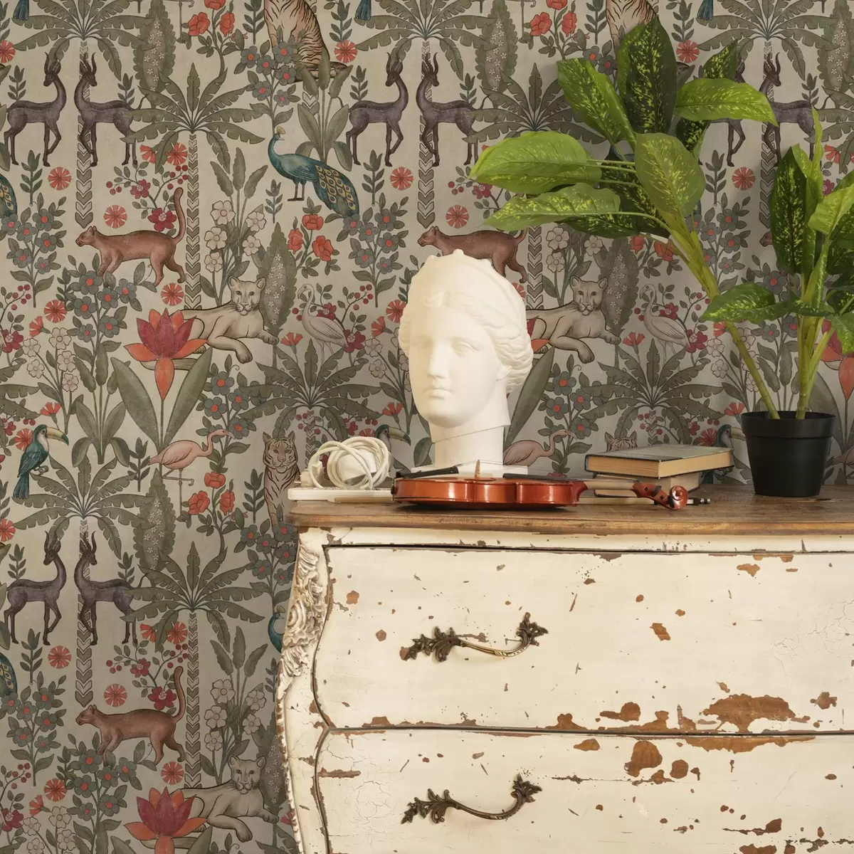 Pozadina Retro stil: Životinje i cvijeće na vintage pozadini a00431