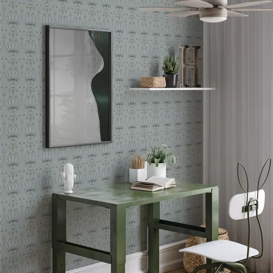 zidne murale Lotosov ukras u tirkiznoj i žutoj paleti a00439