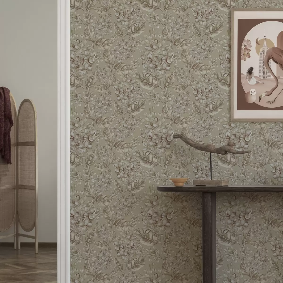 Pozadina Bež grane s bijelim cvjetovima u toplim nijansama a00441