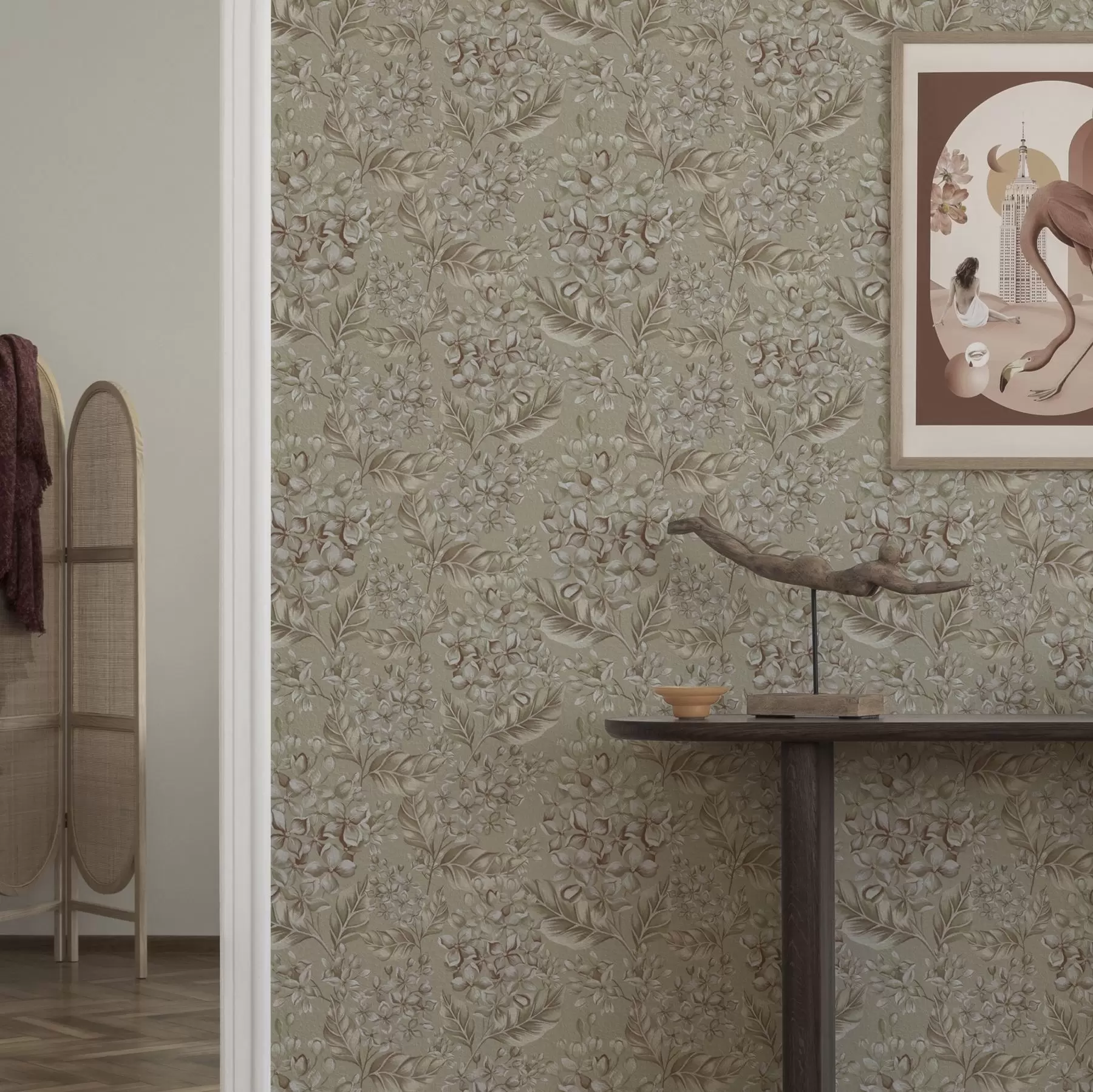 zidne murale Bež grane s bijelim cvjetovima u toplim nijansama a00441