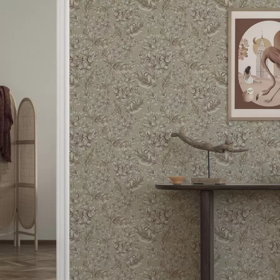 zidne murale Bež grane s bijelim cvjetovima u toplim nijansama a00441