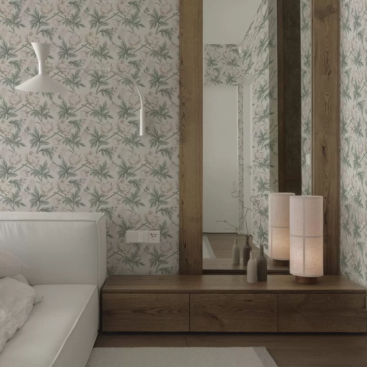 Pozadina Bujni božuri u svijetlo bež i zelenoj bež i zelenoj boji a00445