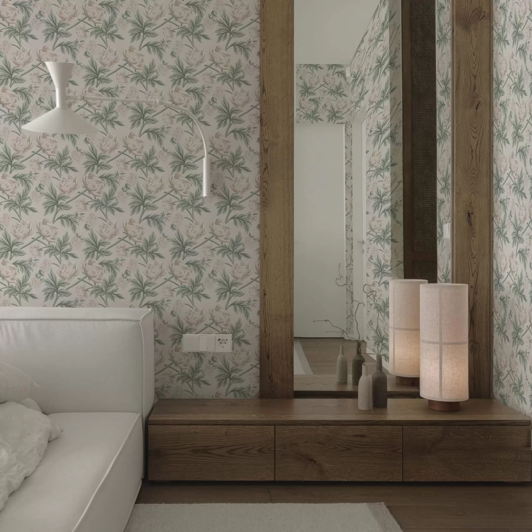 zidne murale Bujni božuri u svijetlo bež i zelenoj bež i zelenoj boji a00445