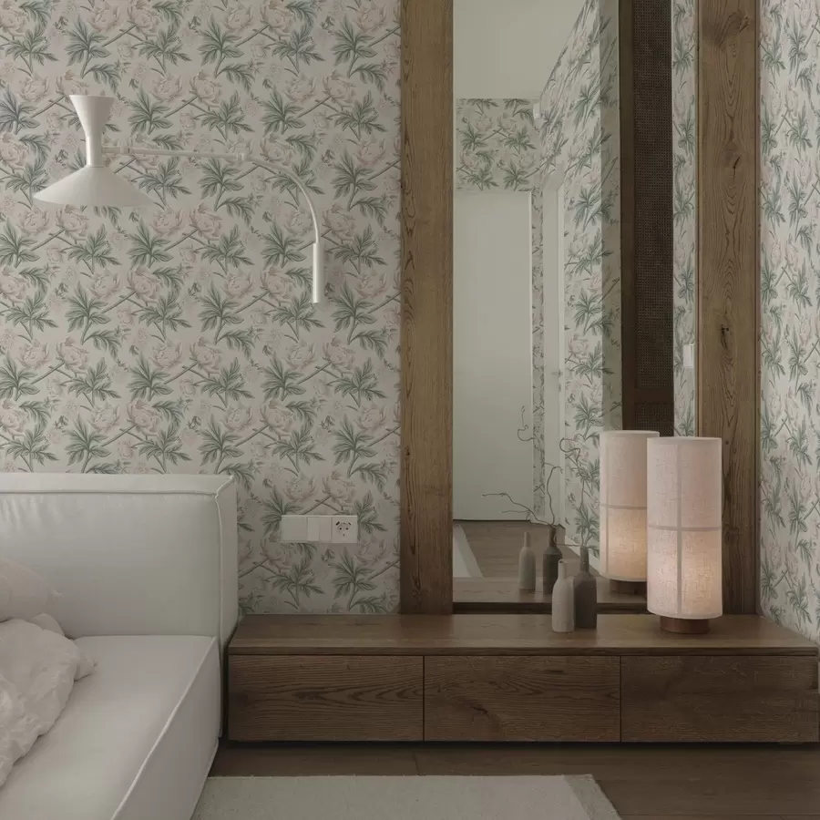 zidne murale Bujni božuri u svijetlo bež i zelenoj bež i zelenoj boji a00445