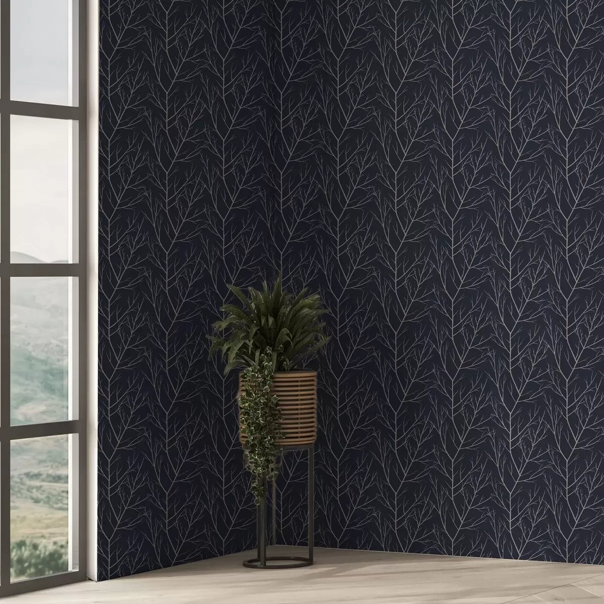 Pozadina Meke crvene grane na tamnoplavoj pozadini a00451