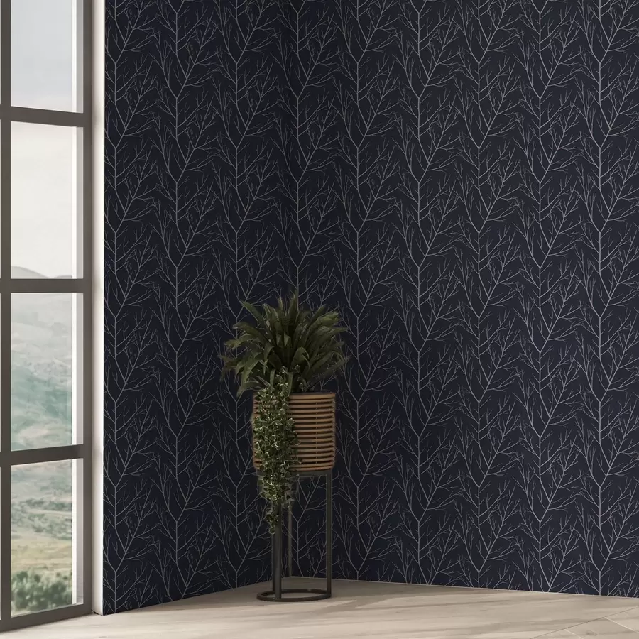 zidne murale Meke crvene grane na tamnoplavoj pozadini a00451