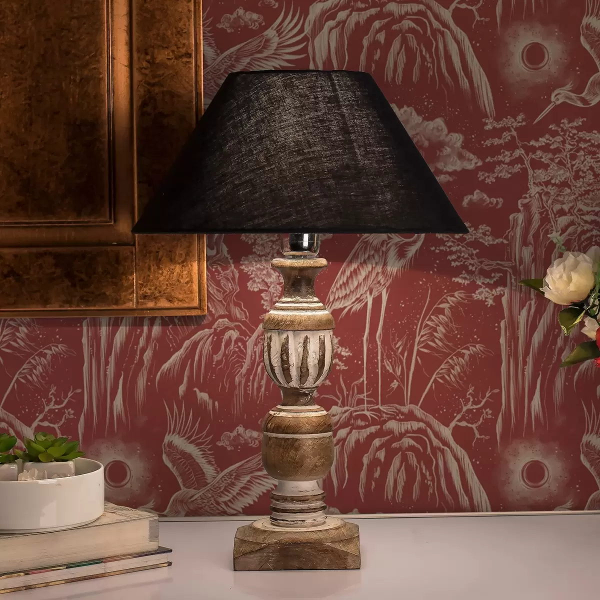 Pozadina Čaplje, planine i oblaci u stilu japanskog graviranja a00458