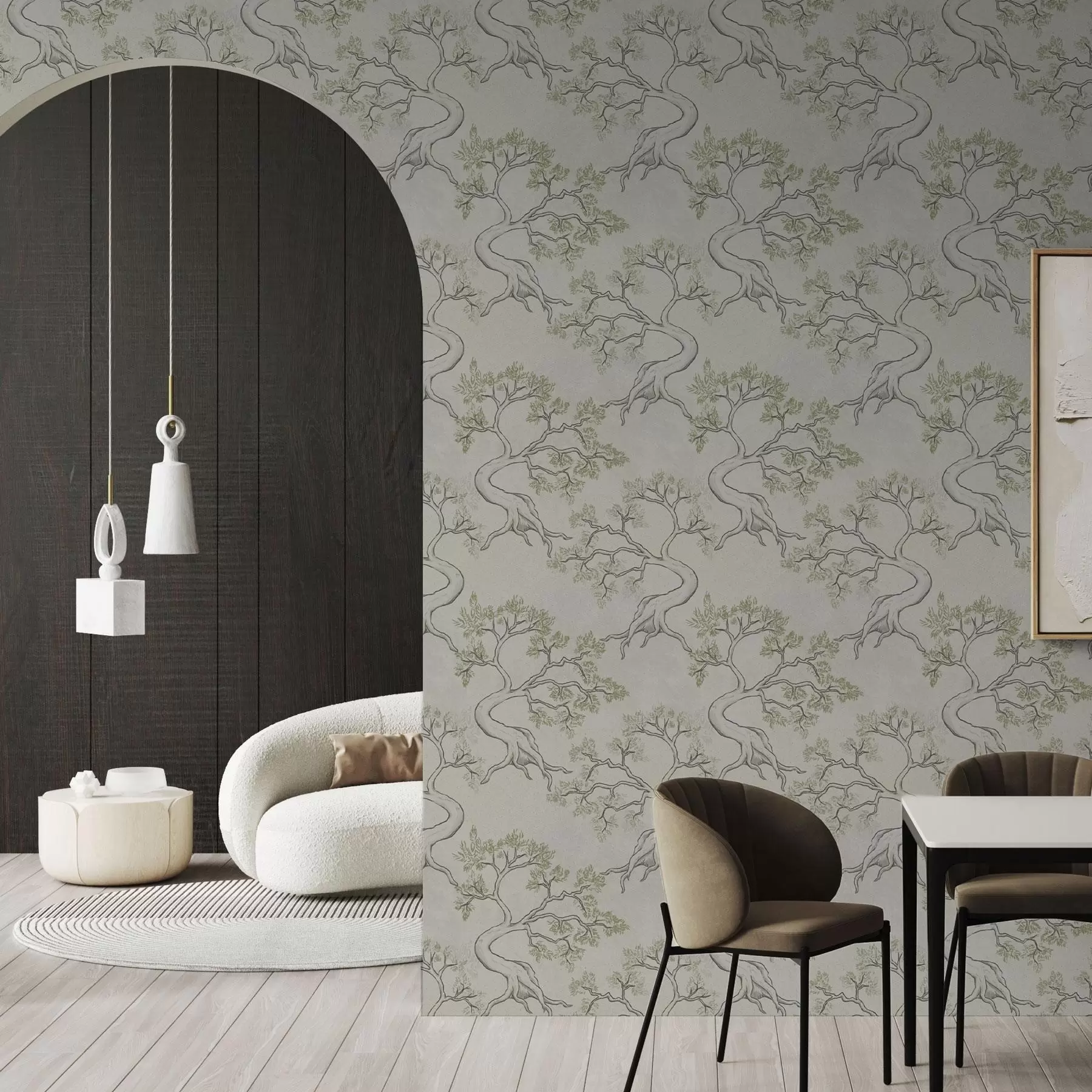 zidne murale Monokromatično drveće s otmjenim zakrivljenim deblima a00468