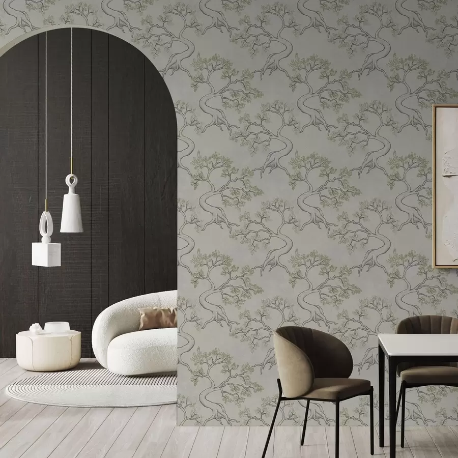 zidne murale Monokromatično drveće s otmjenim zakrivljenim deblima a00468