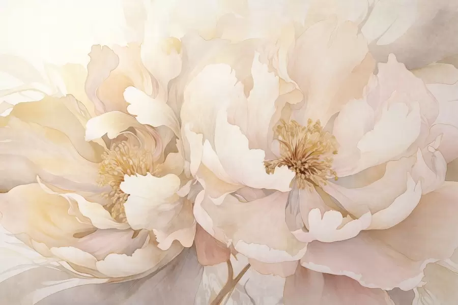 zidne murale Cvjetovi teksture božura s nježnim laticama u nijansama kremaste breskve i svijetlo ružičaste s mekom teksturom nalik akvarelu w09321