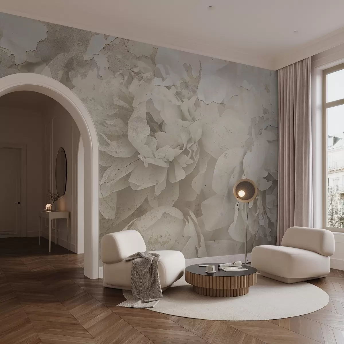 zidne murale Božuri s teksturom betona w04407